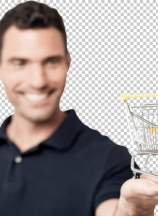 Handsome young man holding shopping cart